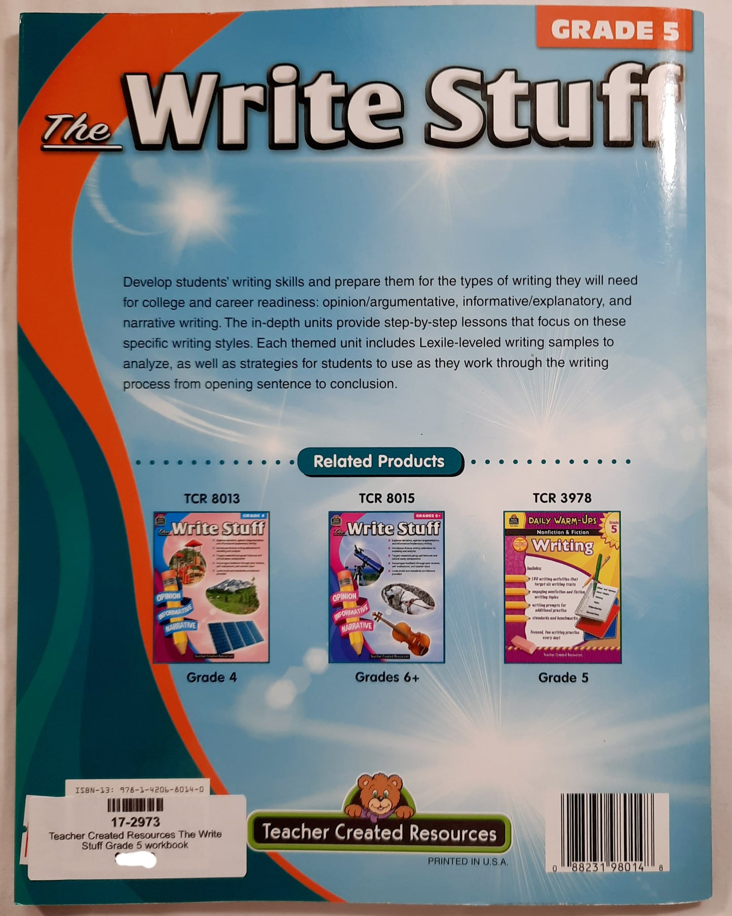 The Write Stuff Grade 5 workbook by Traice Heskett (Teacher Created Resources, New, 2017, PBK, 160 pages)