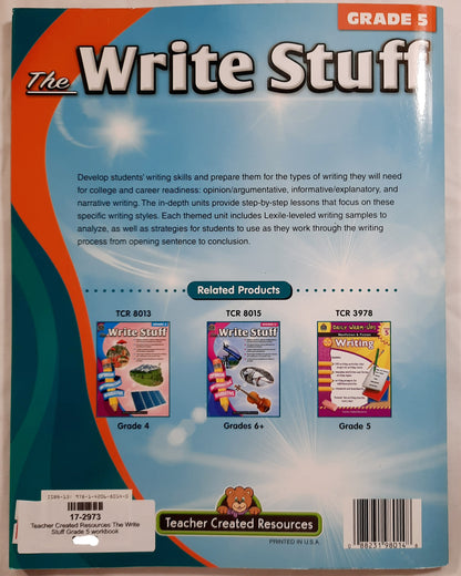 The Write Stuff Grade 5 workbook by Traice Heskett (Teacher Created Resources, New, 2017, PBK, 160 pages)