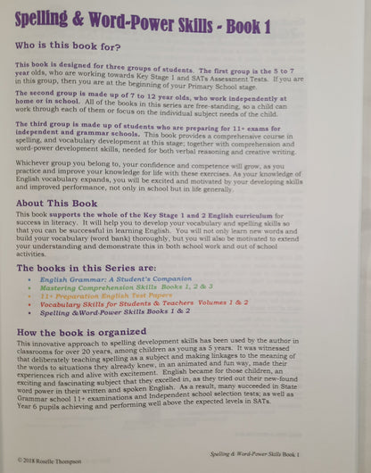 Spelling & Word Power Skills Vol. 1 by Roselle Thompson (New, 2018, Pbk, 76 pages, Eagle Pub.)