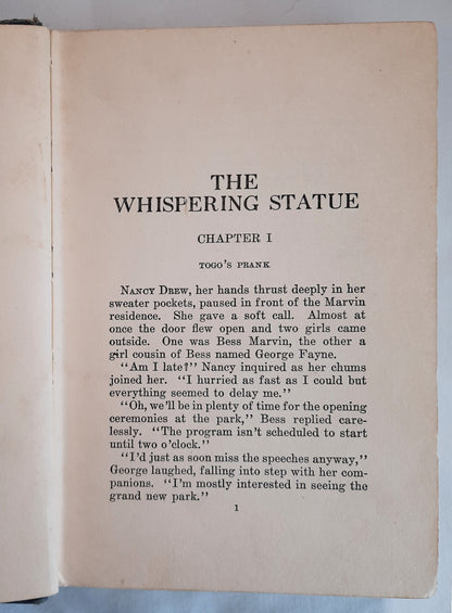 The Whispering Statue by Carolyn Keene (Good, 1937, HC, 217 pages, Grosset & Dunlap)