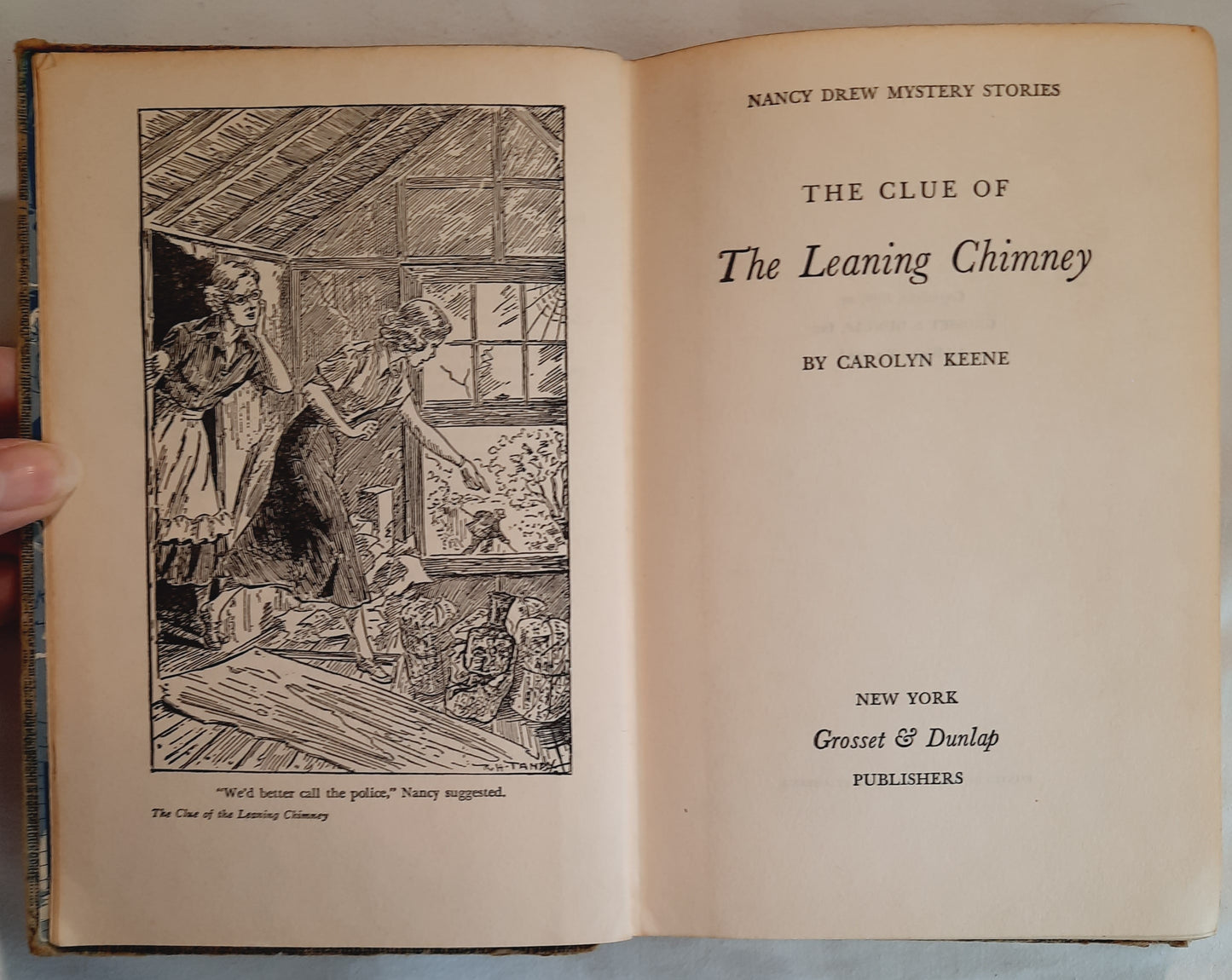 The Clue of the Leaning Chimney by Carolyn Keene (Good, 1949, HC, 212 pages, Grosset & Dunlap)