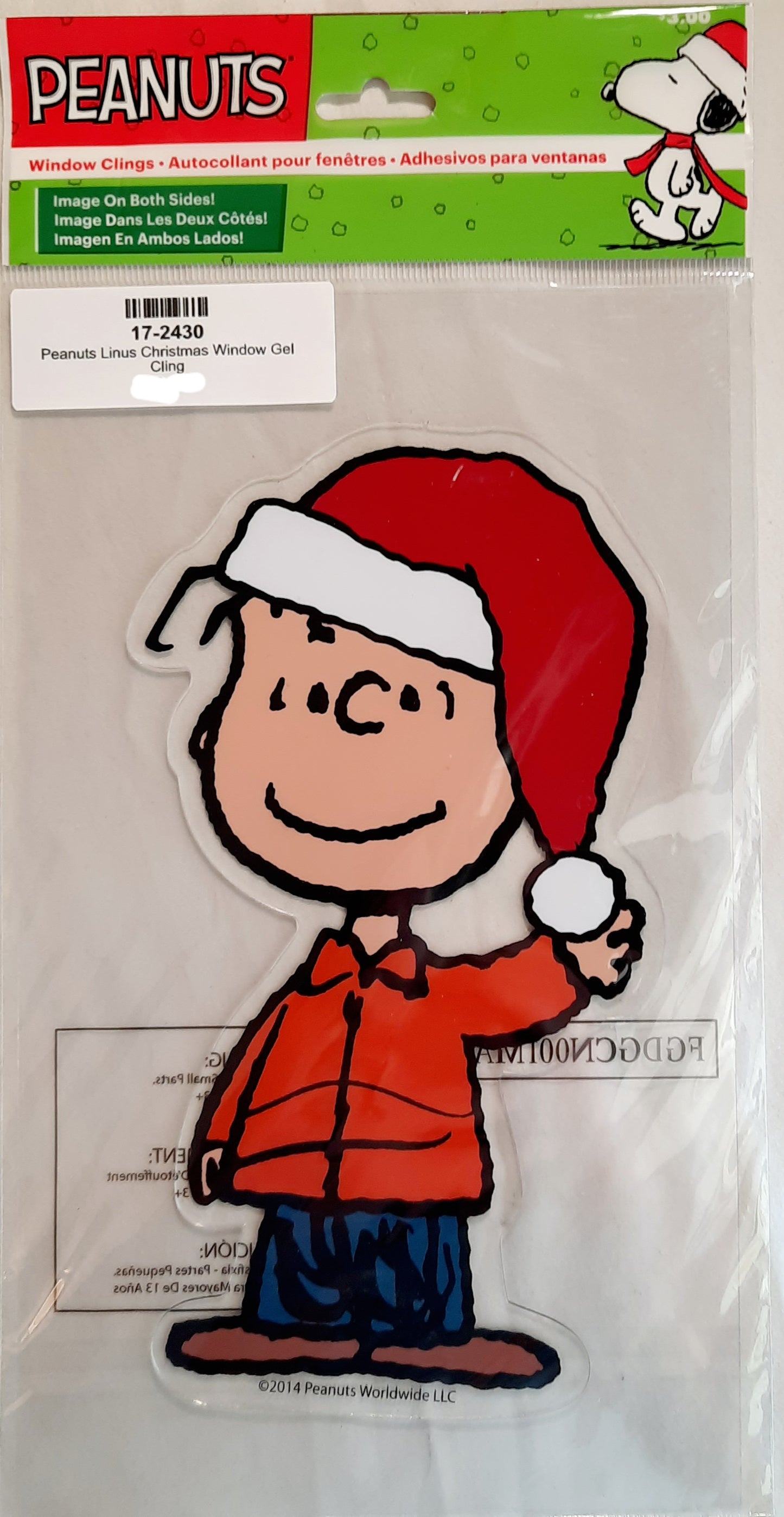 Linus Christmas Window Gel Cling by Peanuts Store (New, 7.5", Reusable)