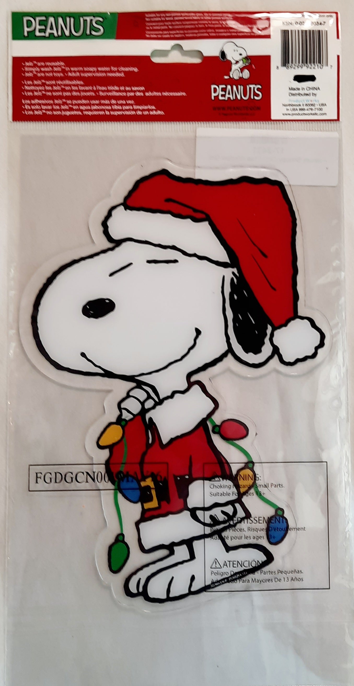 Snoopy Christmas Gel Window Cling by Peanuts Store - NEW in package, Repositionable