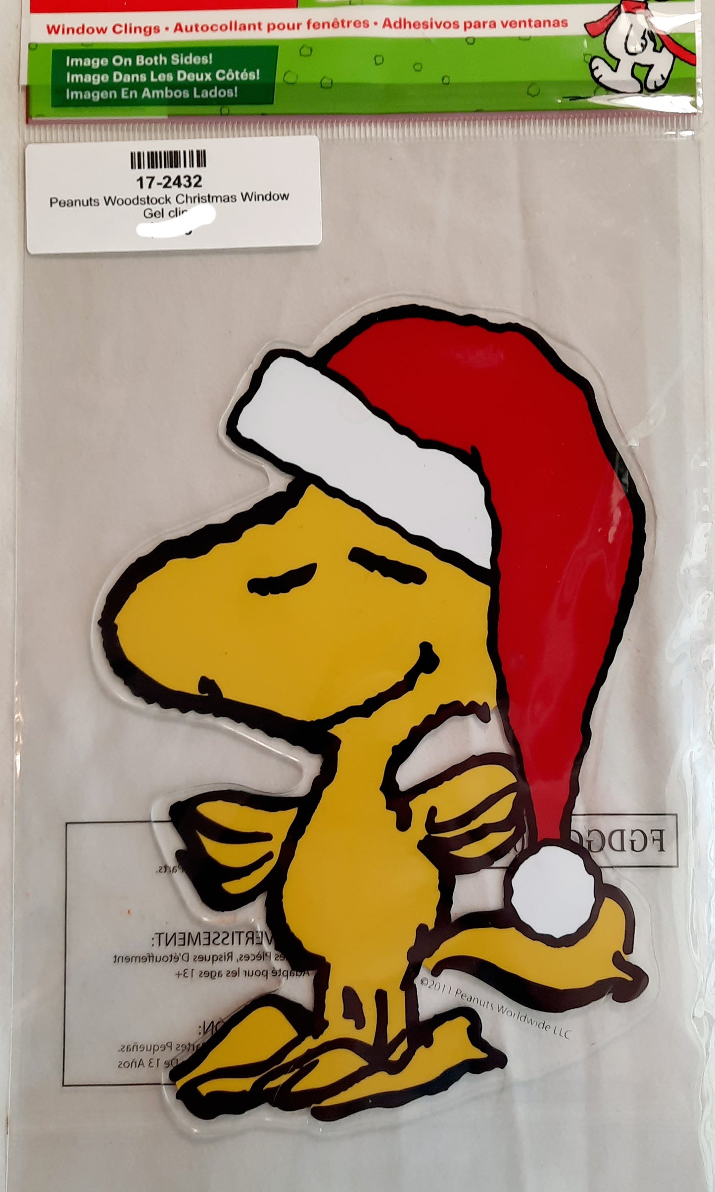 Peanuts Woodstock Christmas Gel Window Cling NEW in Package, Repositionable