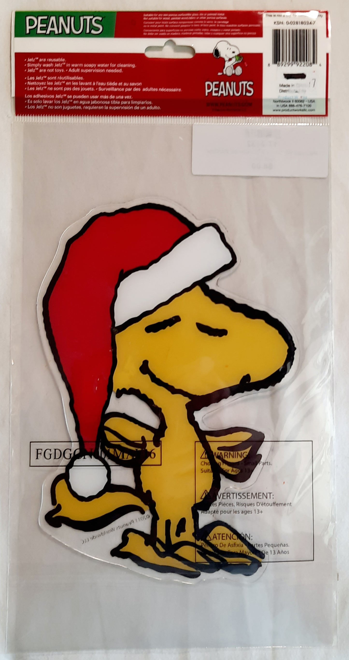 Peanuts Woodstock Christmas Gel Window Cling NEW in Package, Repositionable