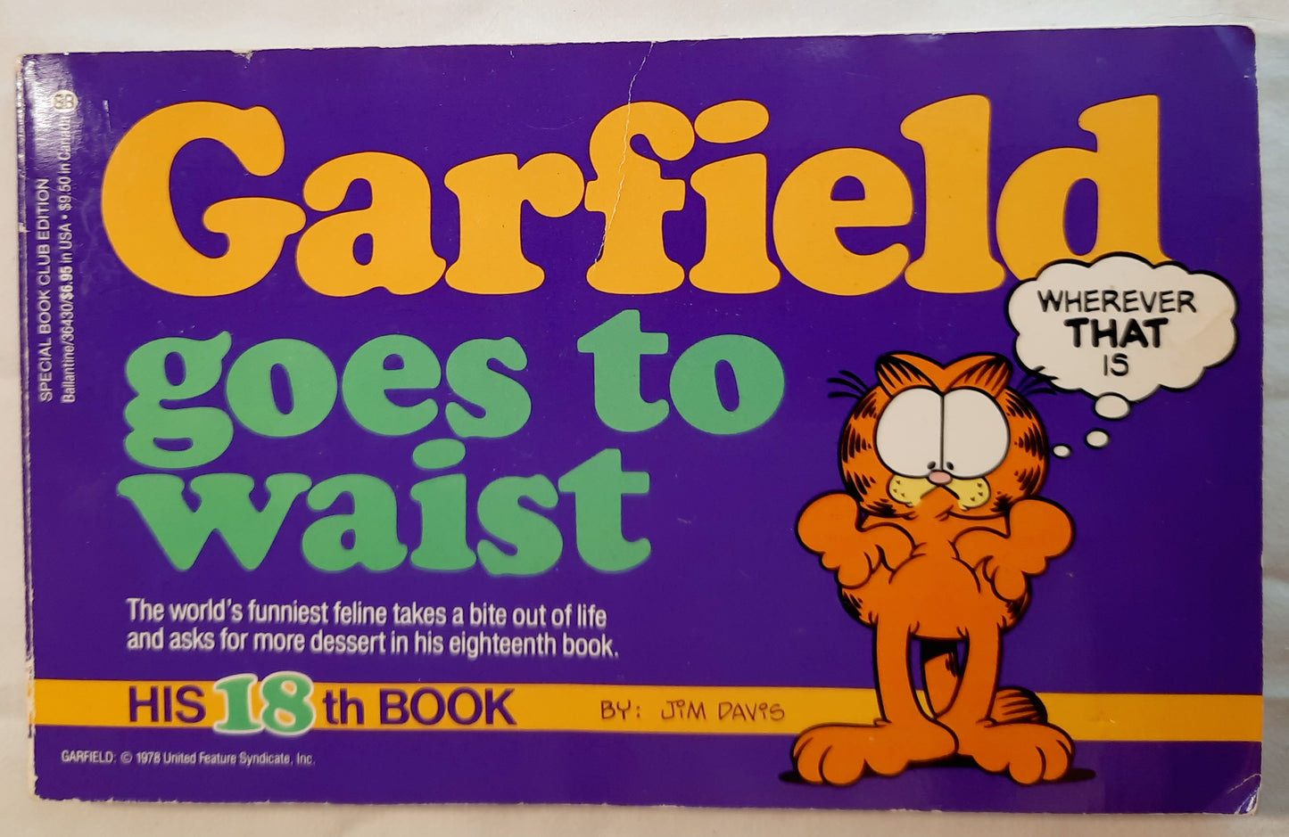 Garfield Goes to Waist: His 18th Book by Jim Davis (Good, 1990, Pbk, Ballantine Books)