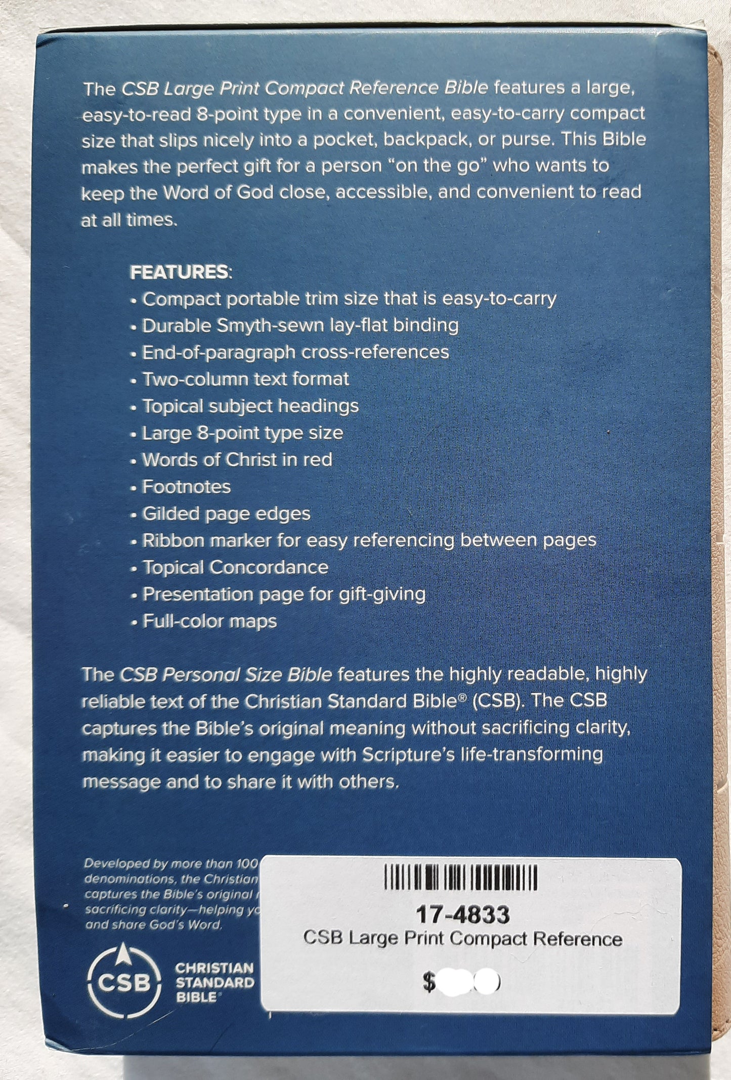 CSB Large Print Compact Reference Bible (New, 2023, Gold Leathertouch, 1680 pages, Holman)