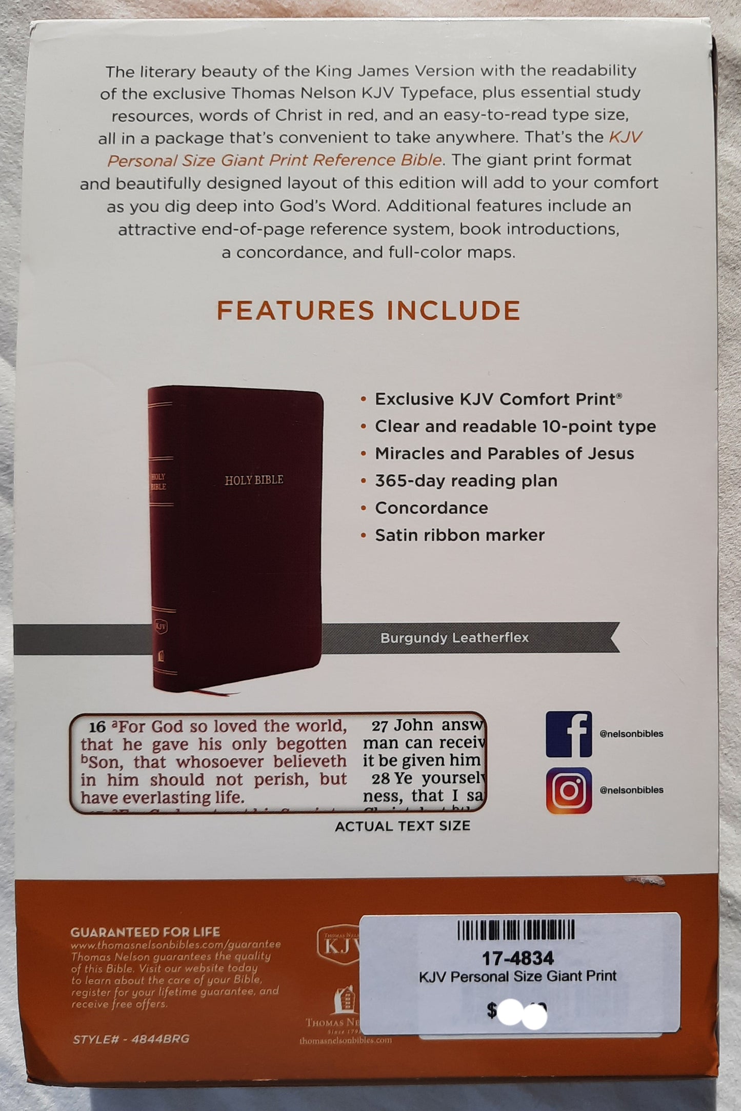 KJV Personal Size Giant Print Reference (New, 2017, Burgundy Leatherflex, 1728 pages, Thomas Nelson)