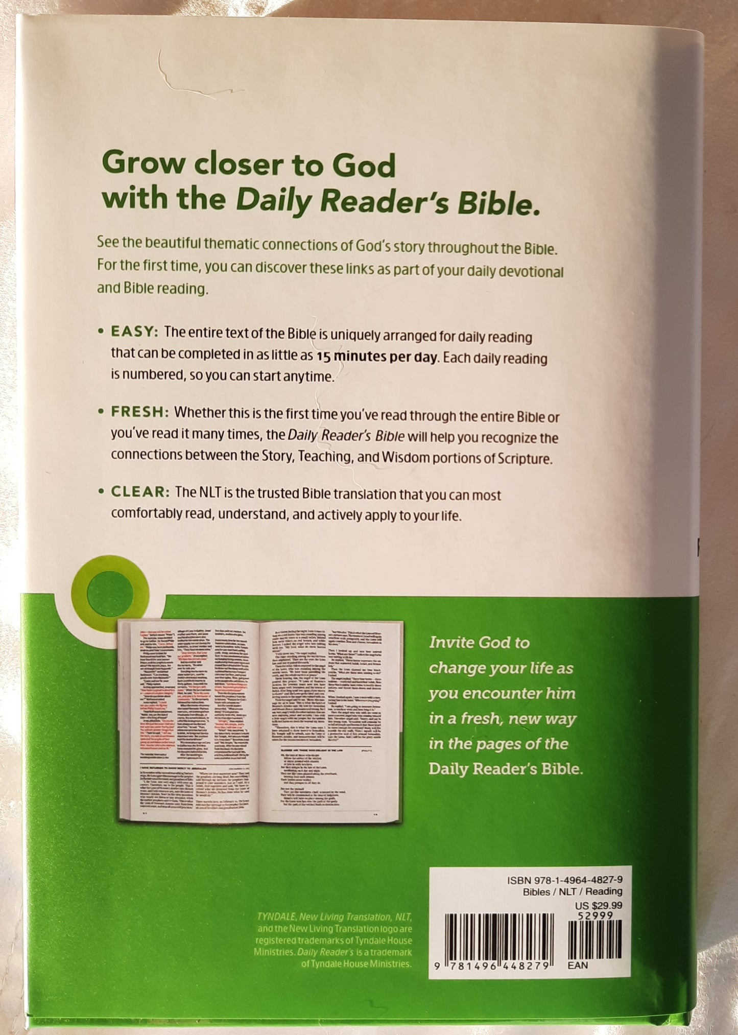 NLT Daily Reader's Bible (New, 2020, HC, 1123 pages, Tyndale House, Red Letter)