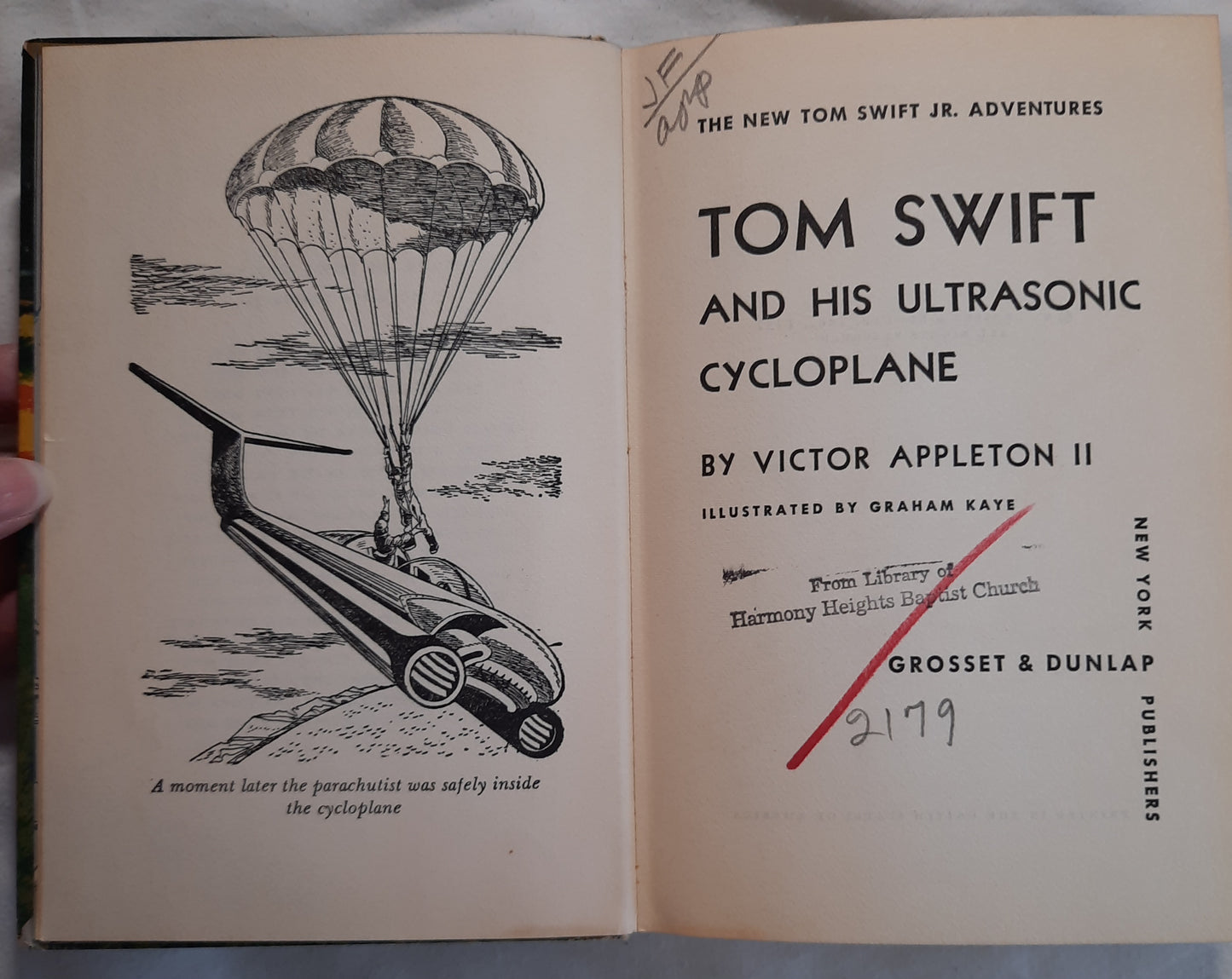 Tom Swift and His Ultrasonic Cycloplane by Victor Appleton II (Good, 1957, HC, 182 pages, Grosset & Dunlap)