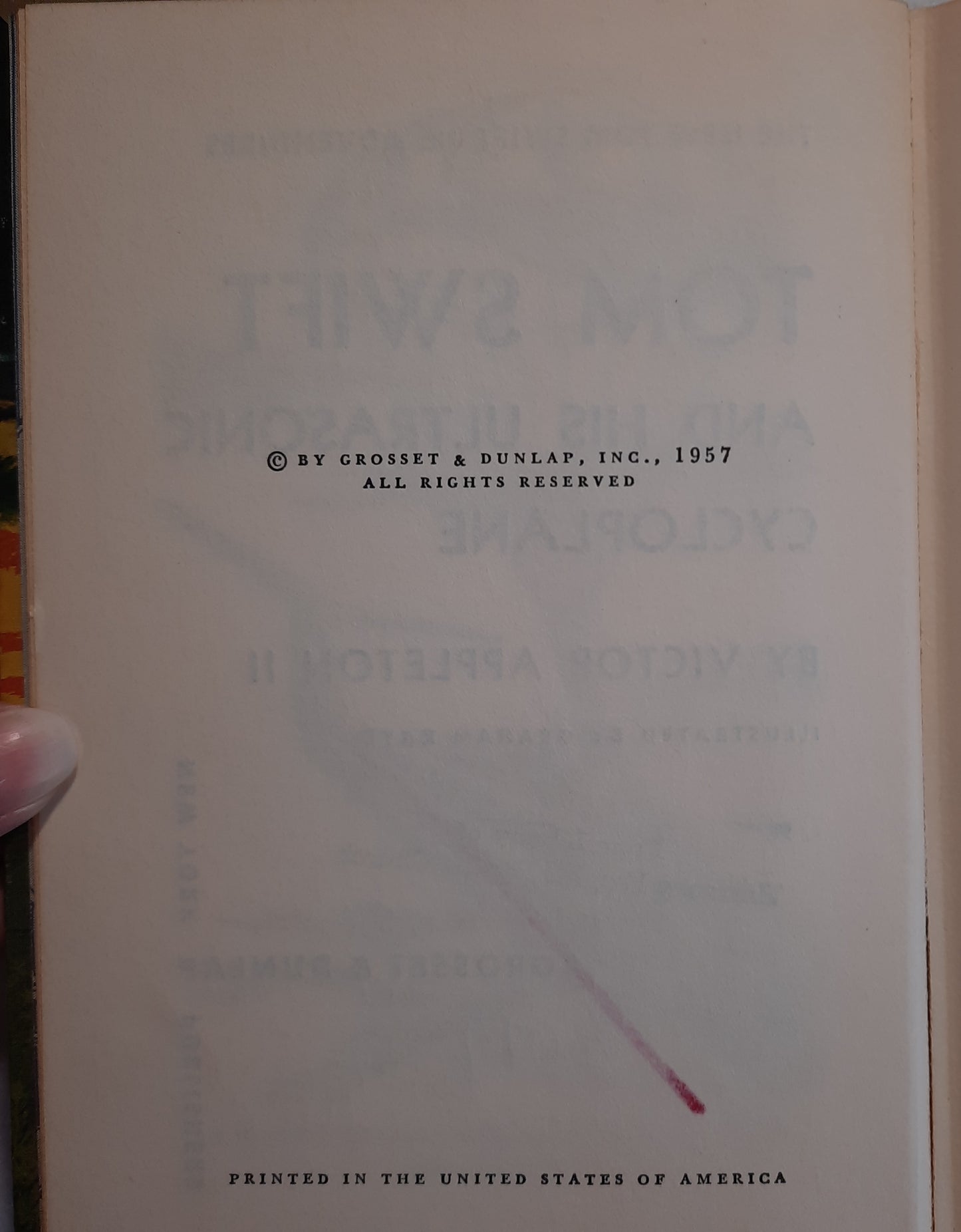 Tom Swift and His Ultrasonic Cycloplane by Victor Appleton II (Good, 1957, HC, 182 pages, Grosset & Dunlap)