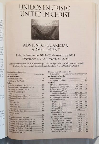 Unidos en Cristo Adviento-Cuaresma Dec. 2, 2023-Mar. 23, 2024 (Very good, 2023, Pbk, 272 pages, Oregon Catholic Press)