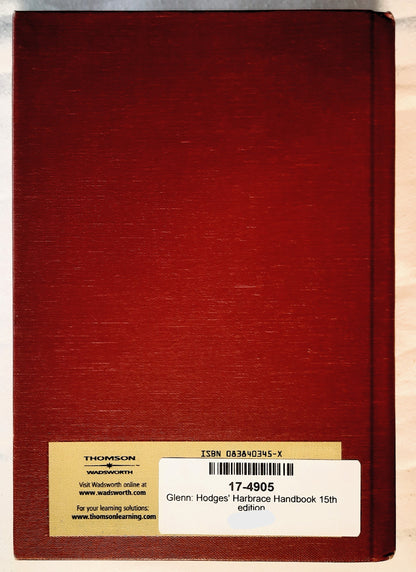 Hodges' Harbrace Handbook Fifteenth Edition by Cheryl Glenn; Robert Miller, et al (Very good, 2003, HC, 876 pages, Thomson Wadsworth)