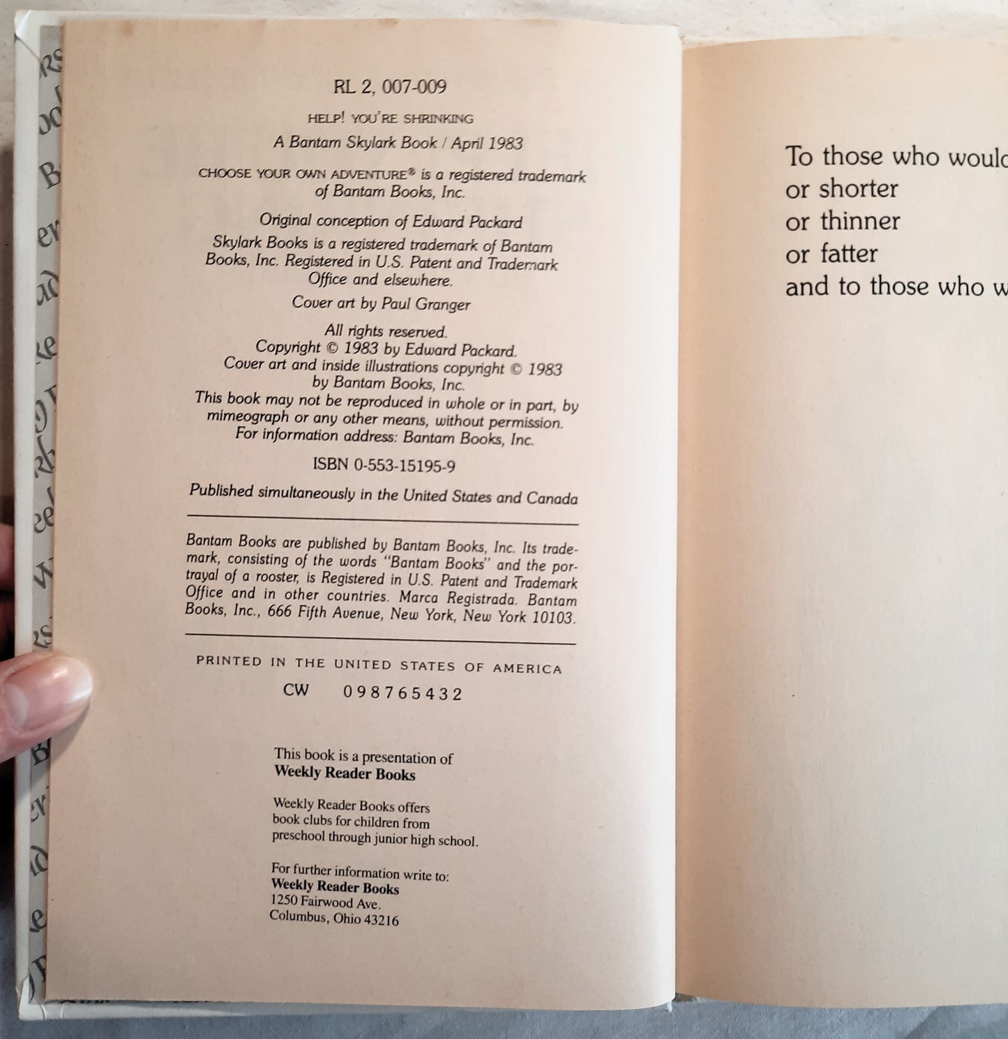 Help! You're Shrinking by Edward Packard (Choose Your Own Adventure, Good, 1983, HC, 53 pages, Weekly Reader Books)