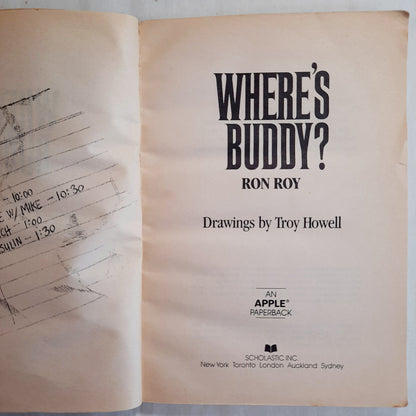 Where's Buddy? by Ron Roy (Acceptable, 1982, Pbk, 95 pages, Apple/Scholastic)