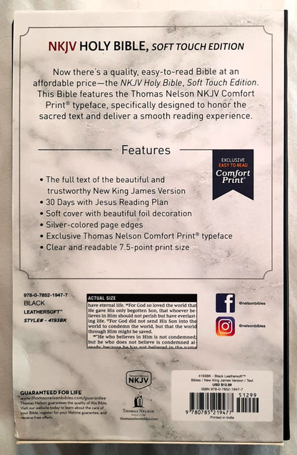 NKJV Comfort Print Holy Bible (New, 2018, Black LeatherSoft, 754 pages, Thomas Nelson)