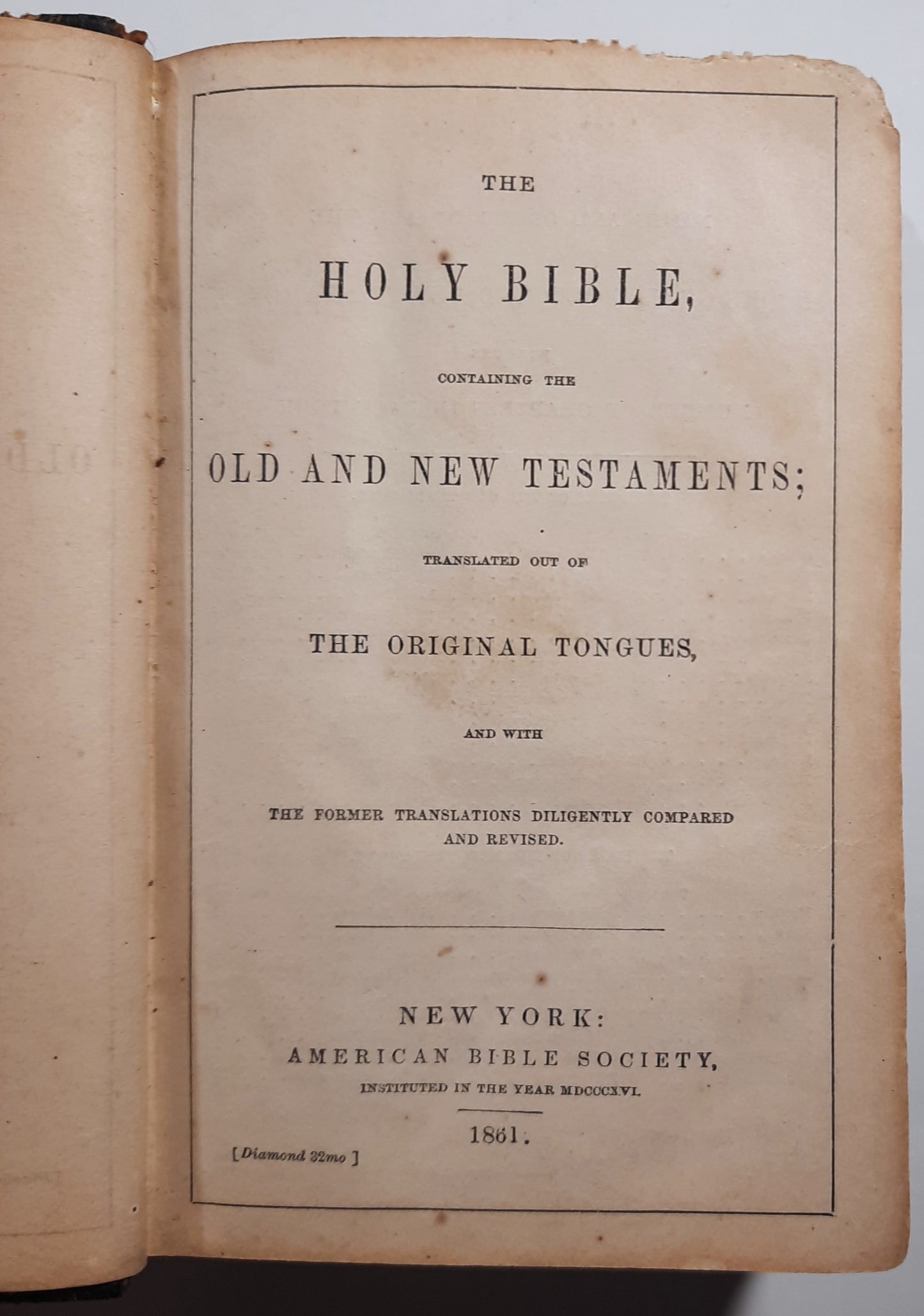 The Holy Bible Containing the Old and New Testaments Translated out of the Original Tongues (Poor, 1861, HC, American Bible Society)