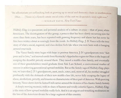 Hillbilly Elegy: A Memoir of a Family and Culture in Crisis by J.D. Vance (Very Good, 2016, PBK, Harper, 272 pages)