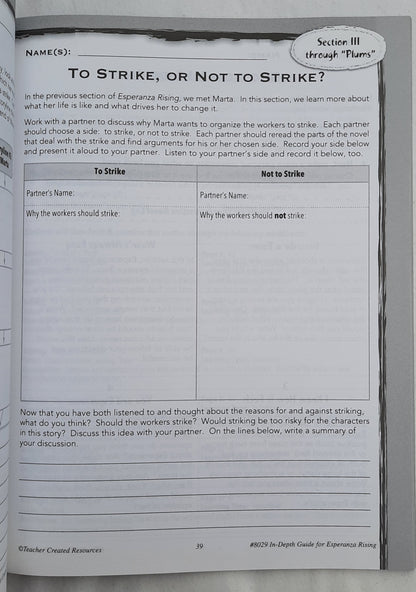 Rigorous Reading In-Depth Guide: Esperanza Rising by Karen McRae (New, 2018, Pbk, 80 pages, Teacher Created Resources)