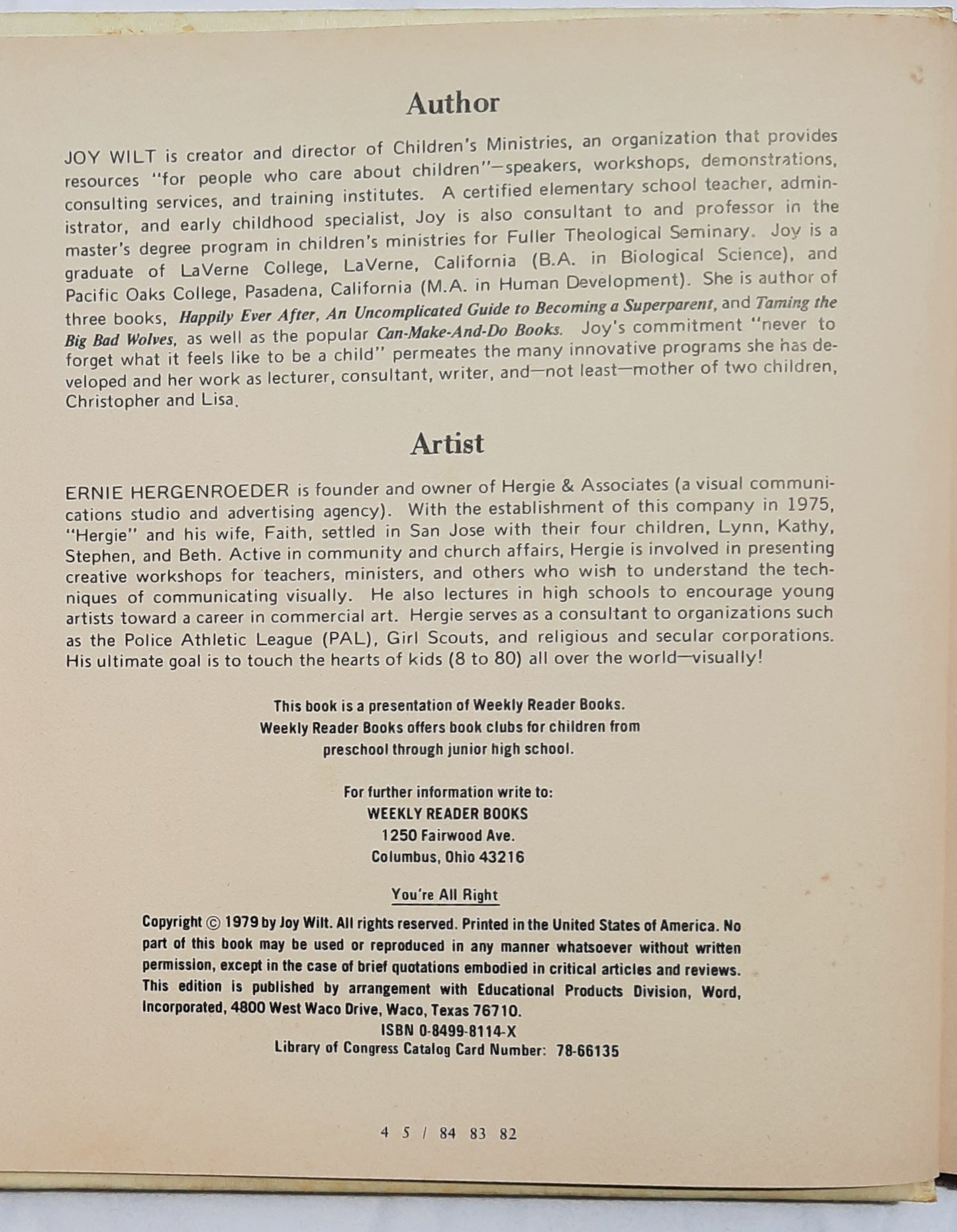 You're All Right by Joy Wilt; Hergie (Very good, 1979, HC, 128 pages, Weekly Reader Books)