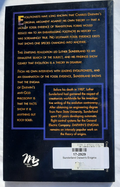Darwin's Enigma by Luther Sunderland (Very good, 1988, Pbk, 192 pages, Master Books)