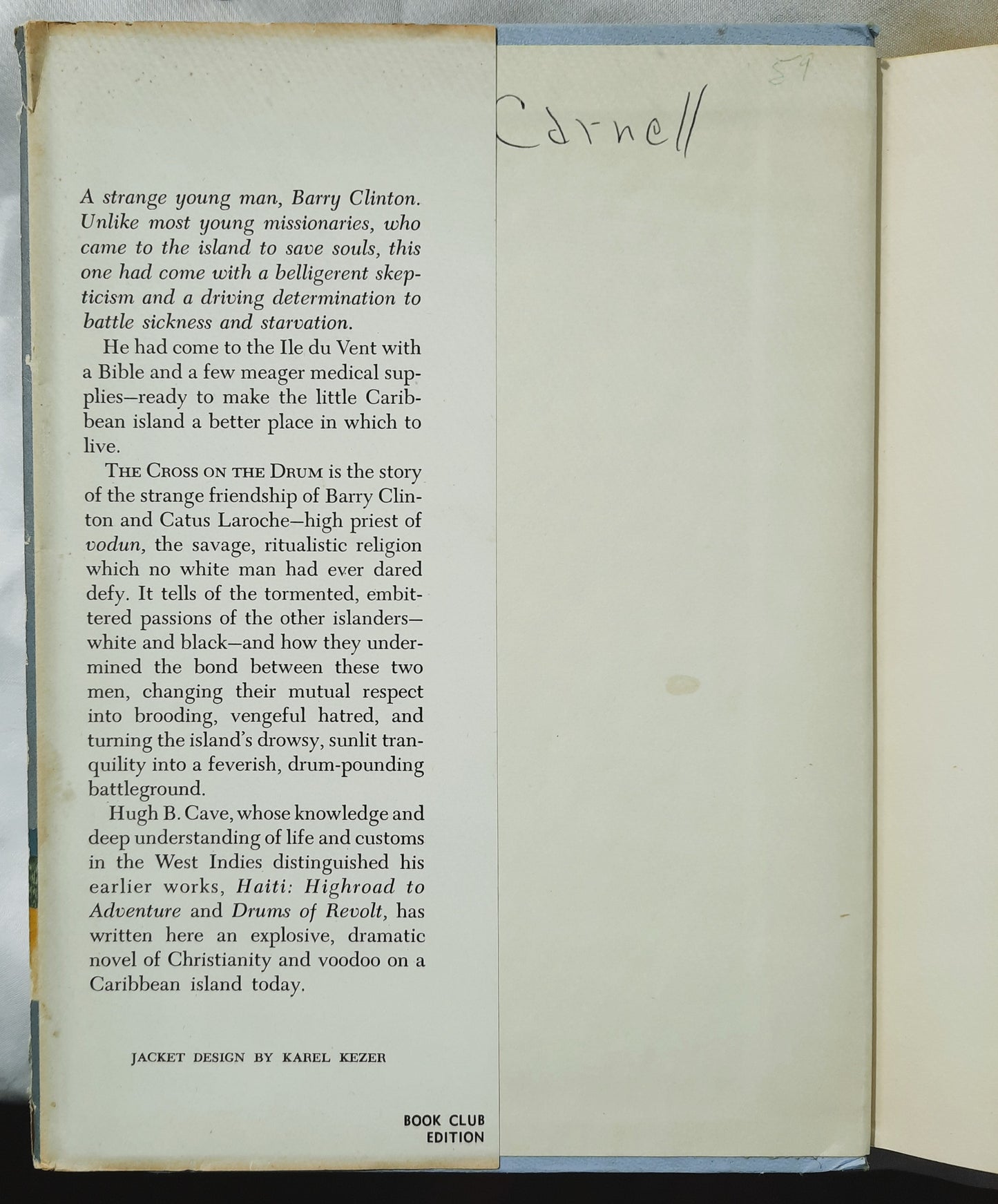 The Cross on the Drum by Hugh B. Cave (Good, 1959, HC, 286 pages, Doubleday & Co.)
