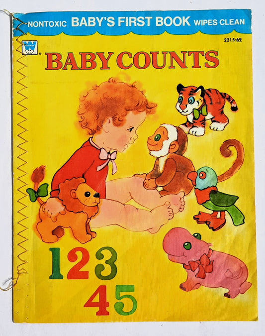 Whitman Baby's First Book Baby Counts Nontoxic Wipes Clean (Good, 1974, Plastic, 5 pages)