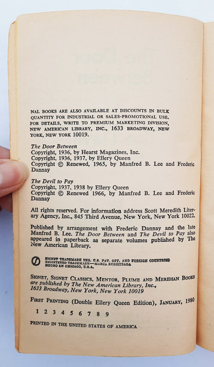 The Door Between & The Devil to Pay by Ellery Queen (Good, 1980, Pbk, 192 pages, Signet)