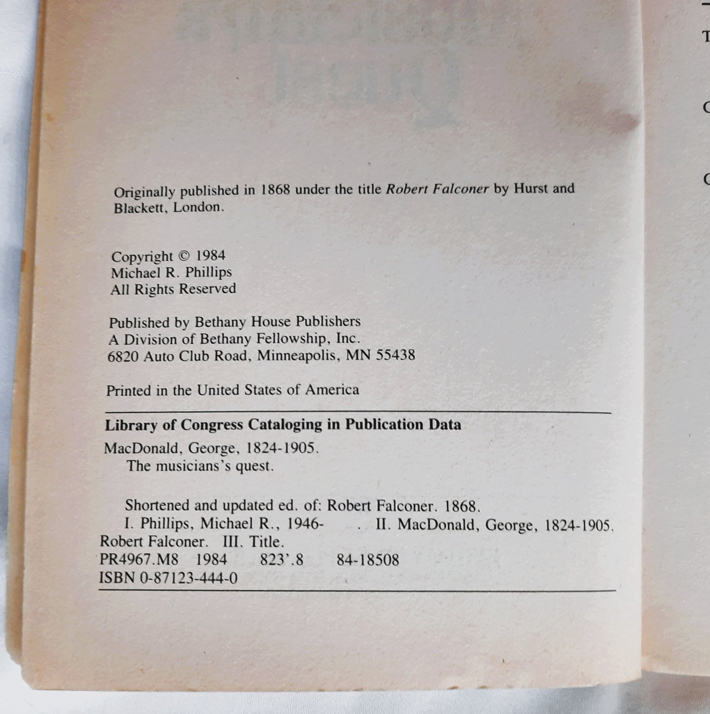 The Musician's Quest by George MacDonald (Good, 1984, Pbk, 264 pages, Bethany House)