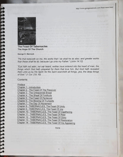 The Feast of Tabernacles by George H. Warnack (Very good, 1951, Spiral Bound 2013, 108 pages)
