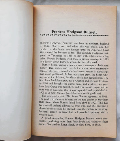 The Secret Garden by Frances Hodgson Burnett (Very good, 1990, Pbk, 287 pages, Dell Publishing)