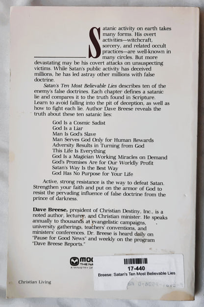 Satan's Ten Most Believable Lies by Dave Breese (Good, 1974, Pbk, 144 pages, Moody Press)