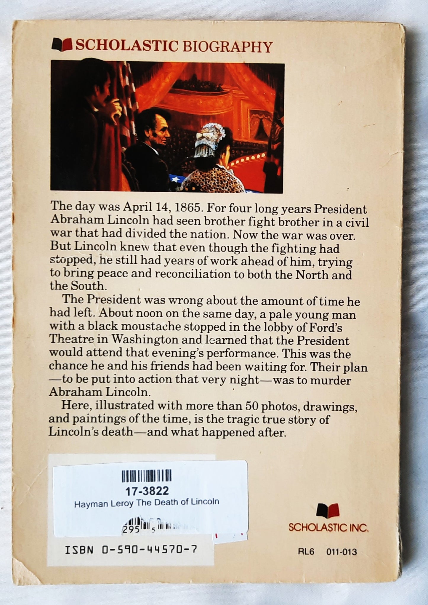 The Death of Lincoln by Leroy Hayman (Good, 1968/1990, Pbk, 128 pages, Scholastic)