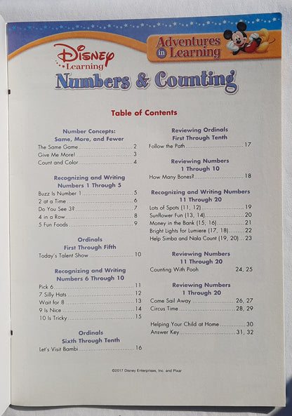 Disney Adventures in Learning: Numbers & Counting by Bendon (Like New, 2017, Pbk)