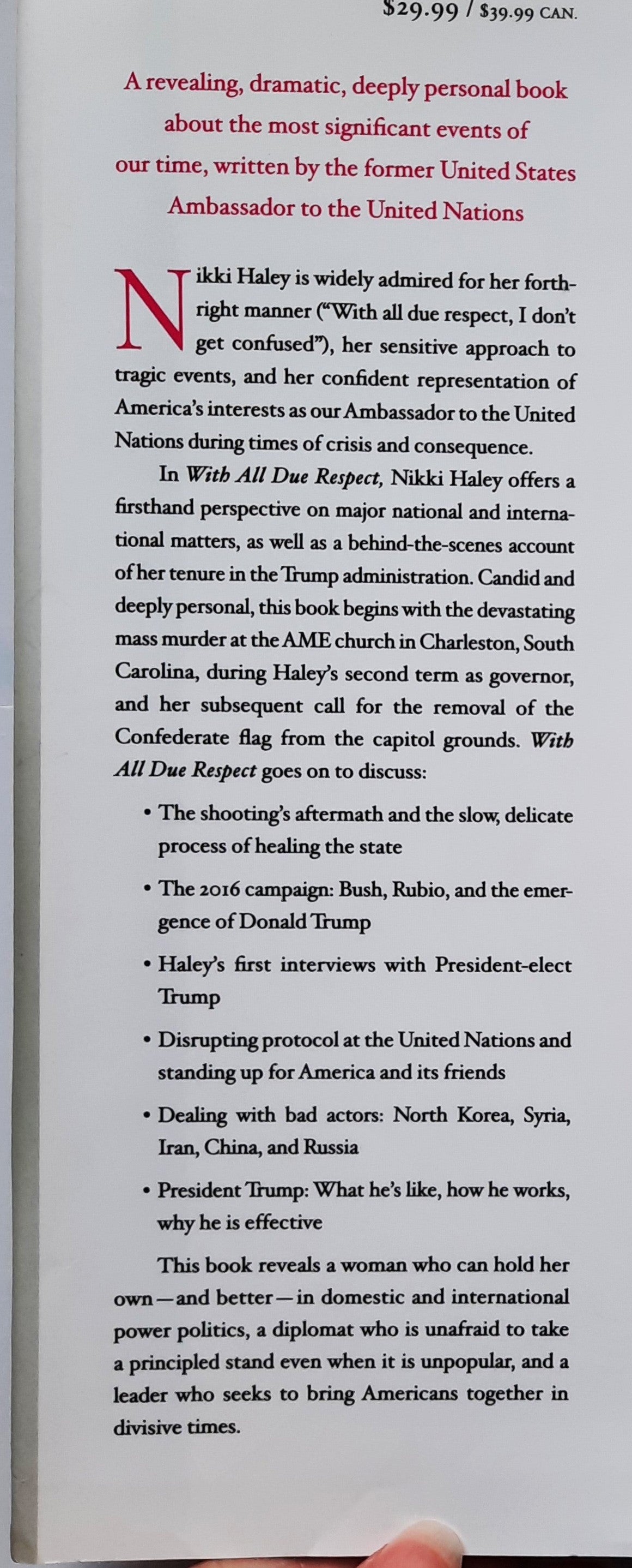 With All Due Respect: Defending America with Grit and Grace by Nikki R. Haley (Very Good, 2019, HC, 262 pages, St. Martin's Press)