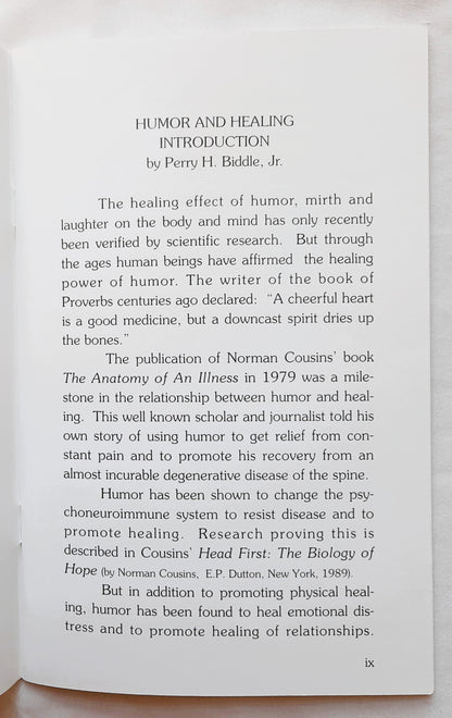 Humor & Healing by Perry Biddle (Good, 1996, Pbk, Desert Ministries, 42 pages)