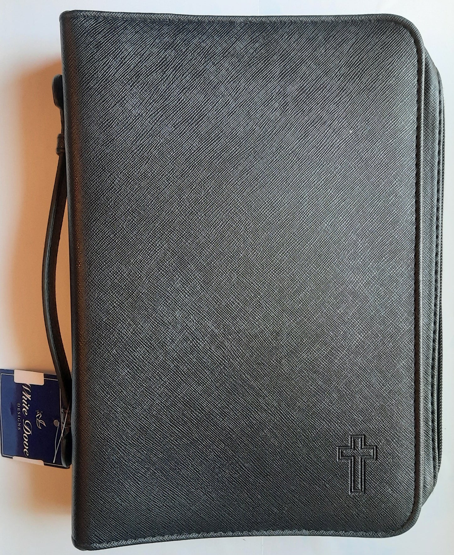 Bible Cover: Textured Leather-look with Debossed Cross by White Dove Designs (New, Black, Extra-Large)
