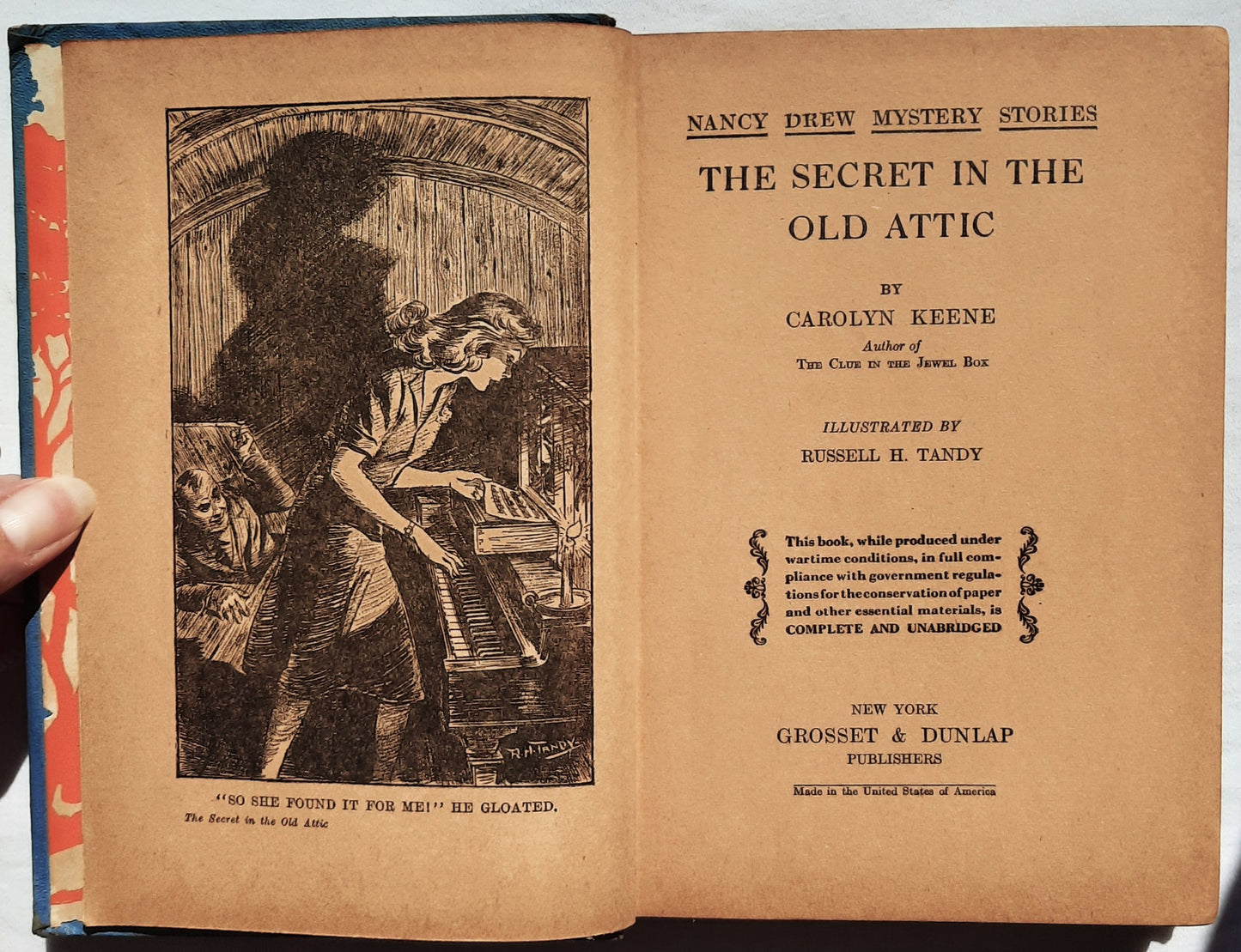The Secret in the Old Attic by Carolyn Keene (Good, 1944, HC, 216 pages, Grosset & Dunlap)