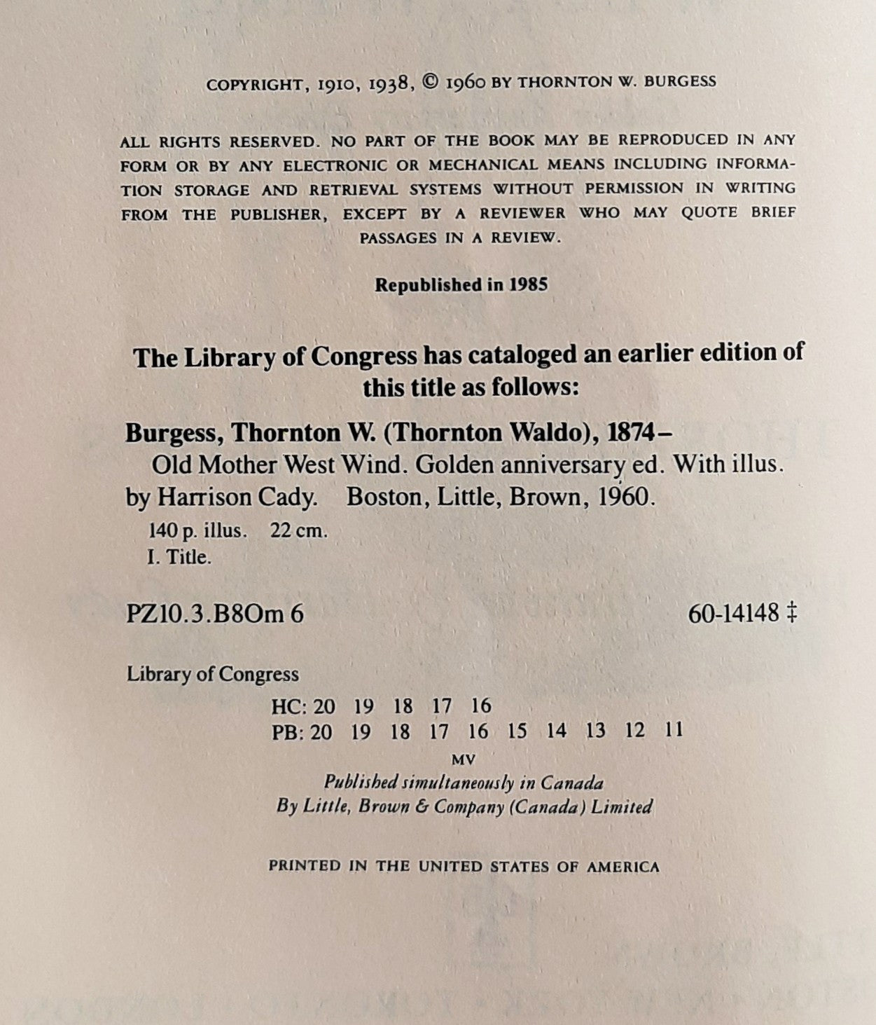 Old Mother West Wind by Thornton W. Burgess; Harrison Cady (Good, 1985, Pbk, 140 pages, Little, Brown & Co.)