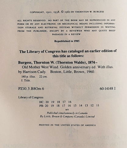 Old Mother West Wind by Thornton W. Burgess; Harrison Cady (Good, 1985, Pbk, 140 pages, Little, Brown & Co.)