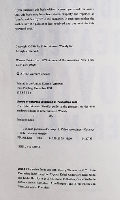 Guide to the Greatest Movies Ever Made by Entertainment Weekly (Good, Pbk, 1994, Warner Books, 341 pages)