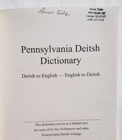 Pennsylvania Deitsch Dictionary von Thomas Beachy (Sehr gut, 1999, Paperback, 164 Seiten, Carlisle Press)