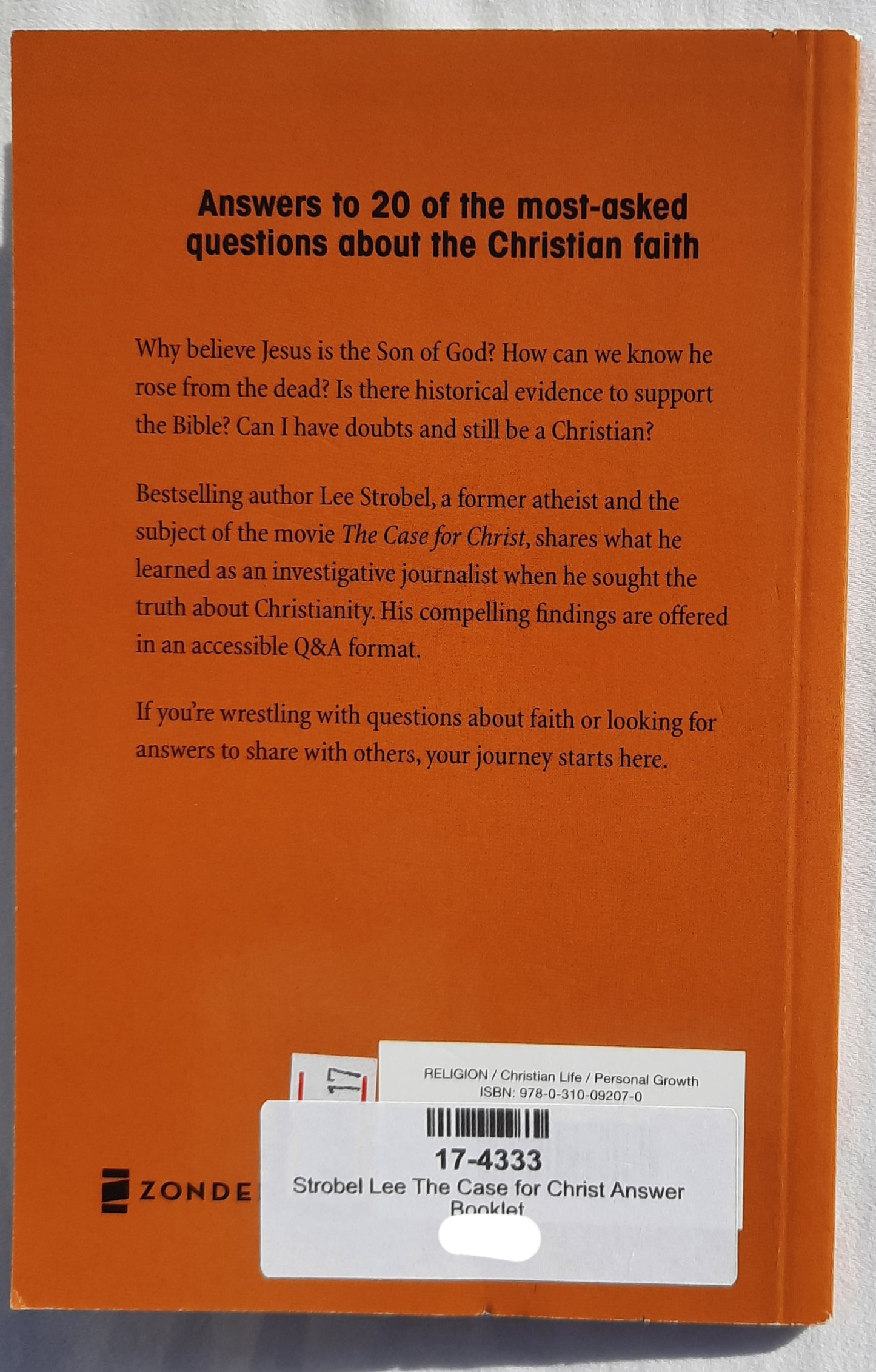 The Case for Christ Answer Booklet by Lee Strobel (Very good, 2017, Pbk, 53 pages, Zondervan)