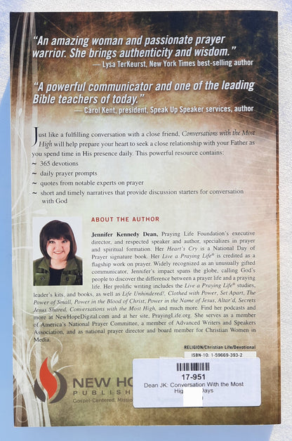 Conversations with the Most High 365 Days by Jennifer Kennedy Dean (New, 2014, Pbk, 224 pages, New Hope Publishers)