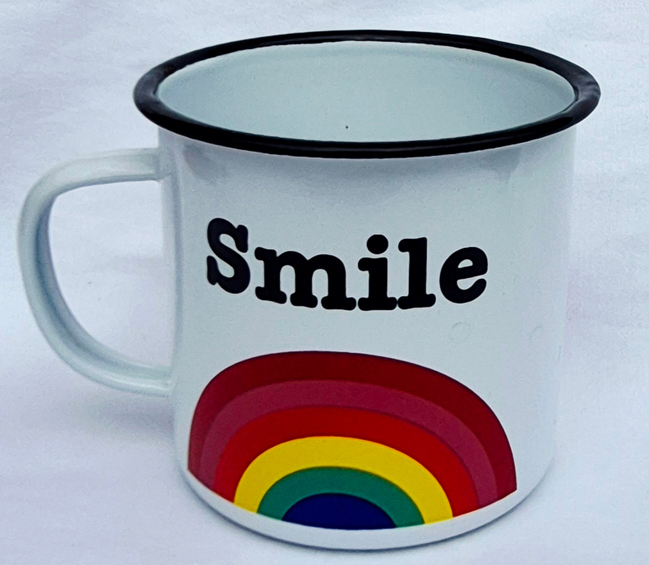 SMILE Rainbow Tin Mug by Urban Gourmet Company (Like new, Metal, 16 fluid ounces)