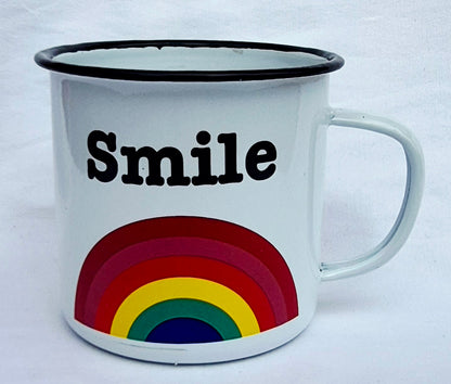 SMILE Rainbow Tin Mug by Urban Gourmet Company (Like new, Metal, 16 fluid ounces)
