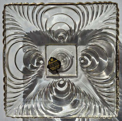 Hazel-Atlas Glass Company 6x6 Schmuck-/Süßigkeitenschale mit 22 Karat Goldrand 1930er Jahre (nahezu neuwertiger Zustand, klares Glas)