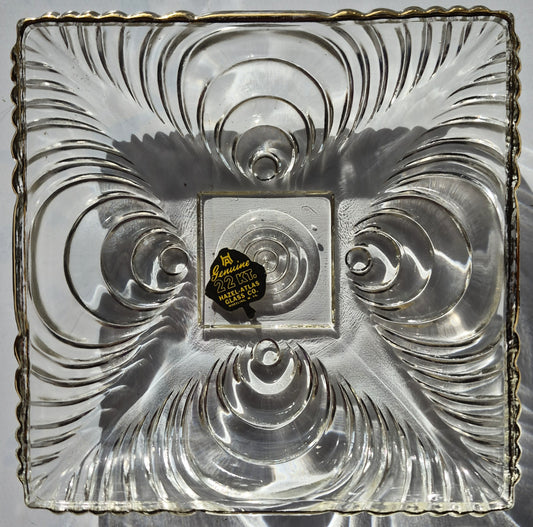 Hazel-Atlas Glass Company 6x6 Trinket/Candy Tray with 22 Kt Gold Trim 1930s (Near Mint Condition, Glear Glass)