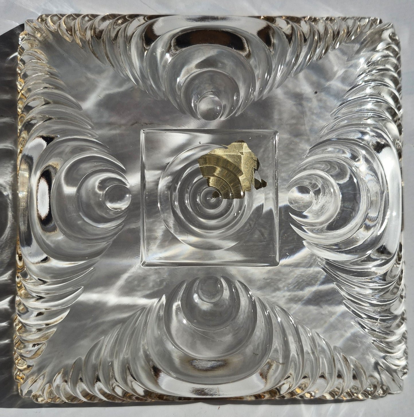 Hazel-Atlas Glass Company 6x6 Schmuck-/Süßigkeitenschale mit 22 Karat Goldrand 1930er Jahre (nahezu neuwertiger Zustand, klares Glas)