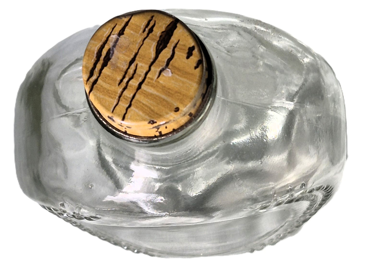 Vintage 1970er Jahre Log Cabin Sirup Benjamin Franklin geprägte Klarglasflasche (Sammlerstück, sehr guter Zustand)